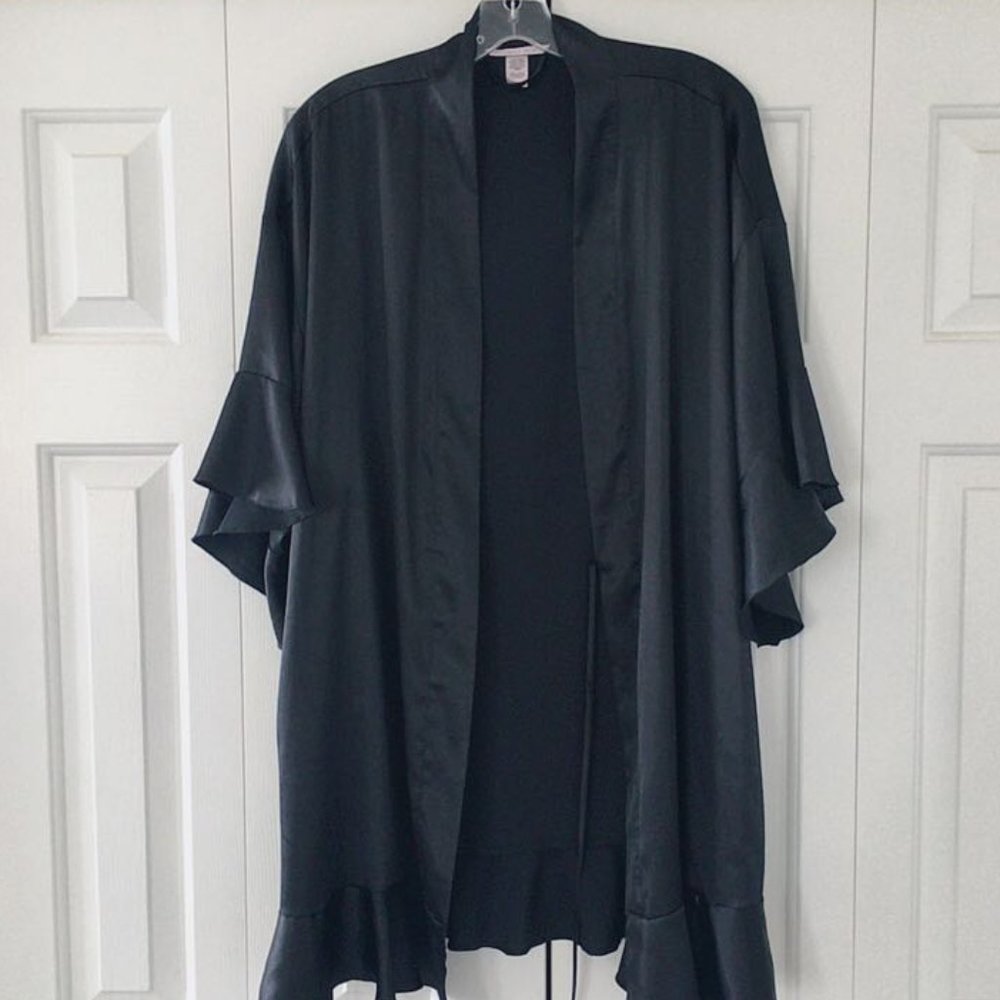 Victoria’s Secret Ruffle Black Silk Robe - Picture 1 of 3